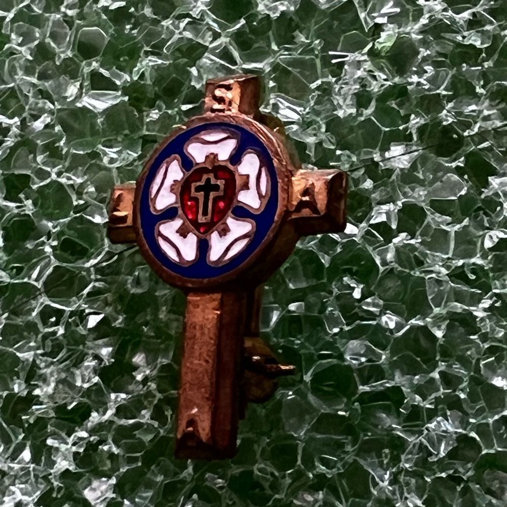 Vintage Christian Cross Enamel Gold Tone Petite Medal Pin